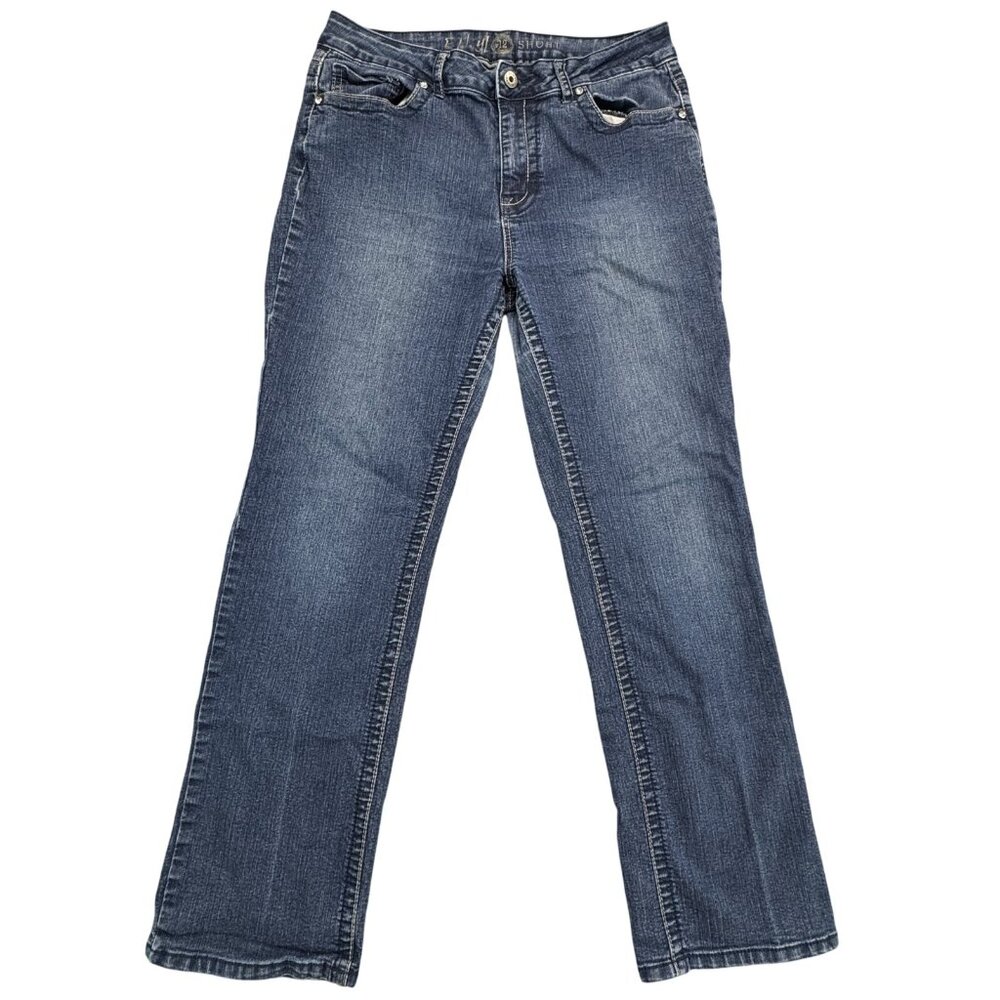 Ethyl Jeans Womens Size 12 Short Blue Denim Straight High Rise 5 Pockets Stretch